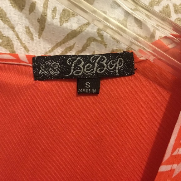 BeBop Orange & White Chevron Print V-Neck Elastic Waist 3/4 Sleeveless Dress EUC - Picture 7 of 8